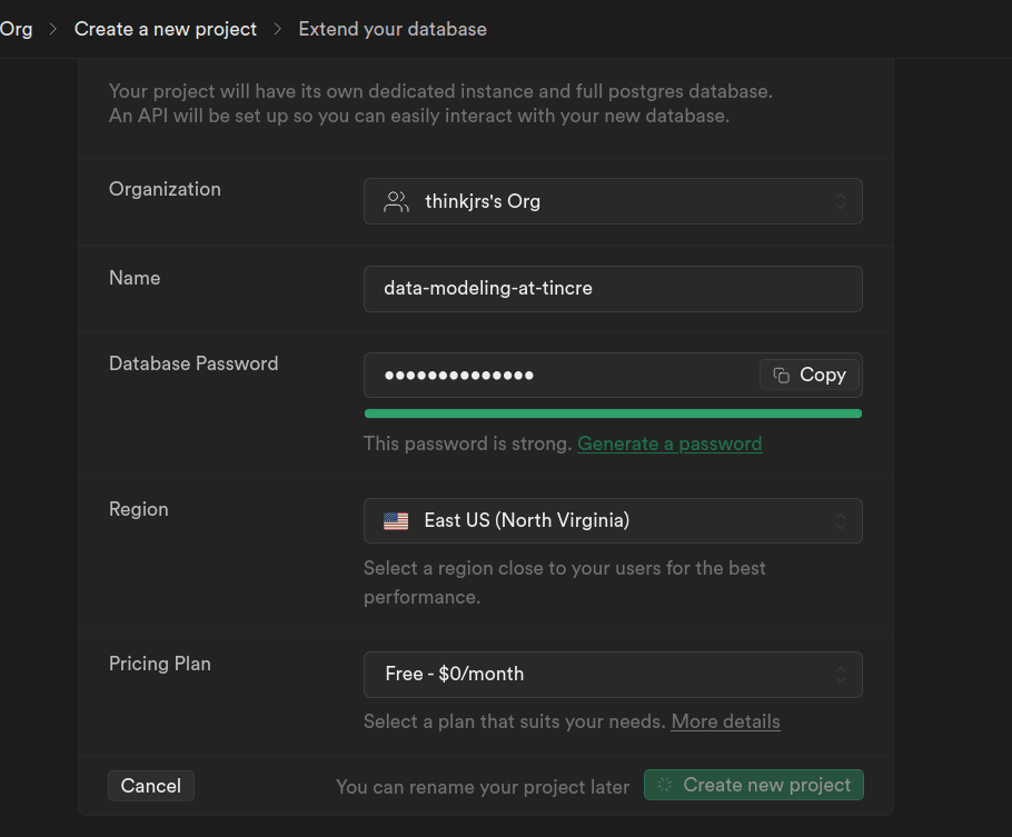 The project starter form for Supabase.